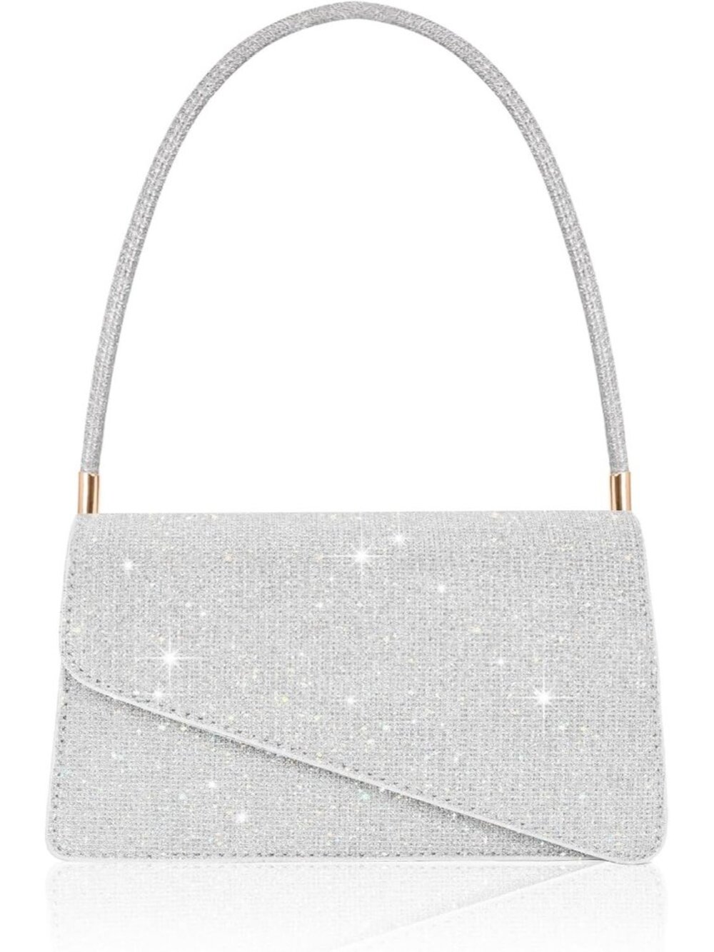 Women Silver Asymmetrical Flap Girl Glitter Handbags Formal Clutch Purses